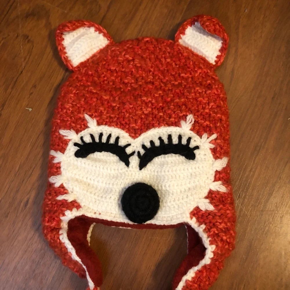 Andes Fair Trade Knit Beanie Hat Red Fox Tassels Alpaca Blend Peru Kids Adult S